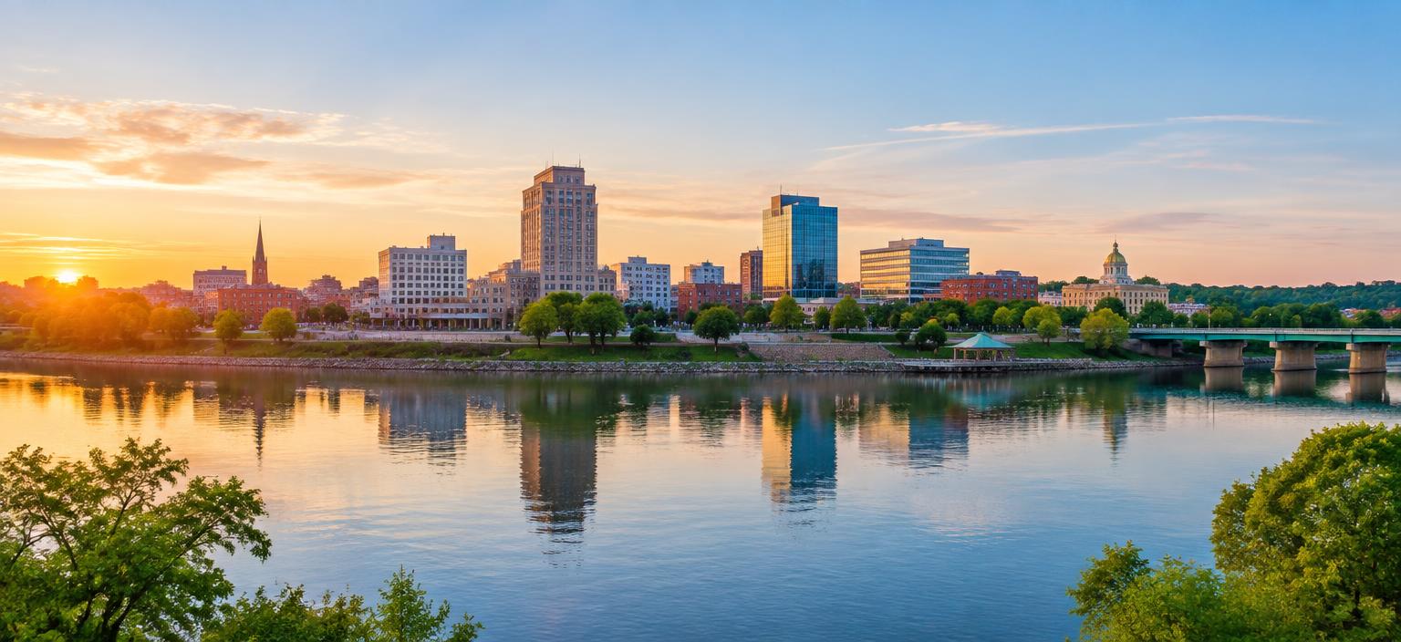 Augusta riverfront and skyline in warm morning light